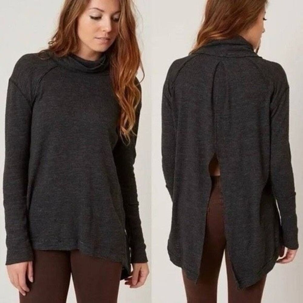 Free People‎ Split Back Turtleneck Exposed Seam Charcoal Gray Size Medium